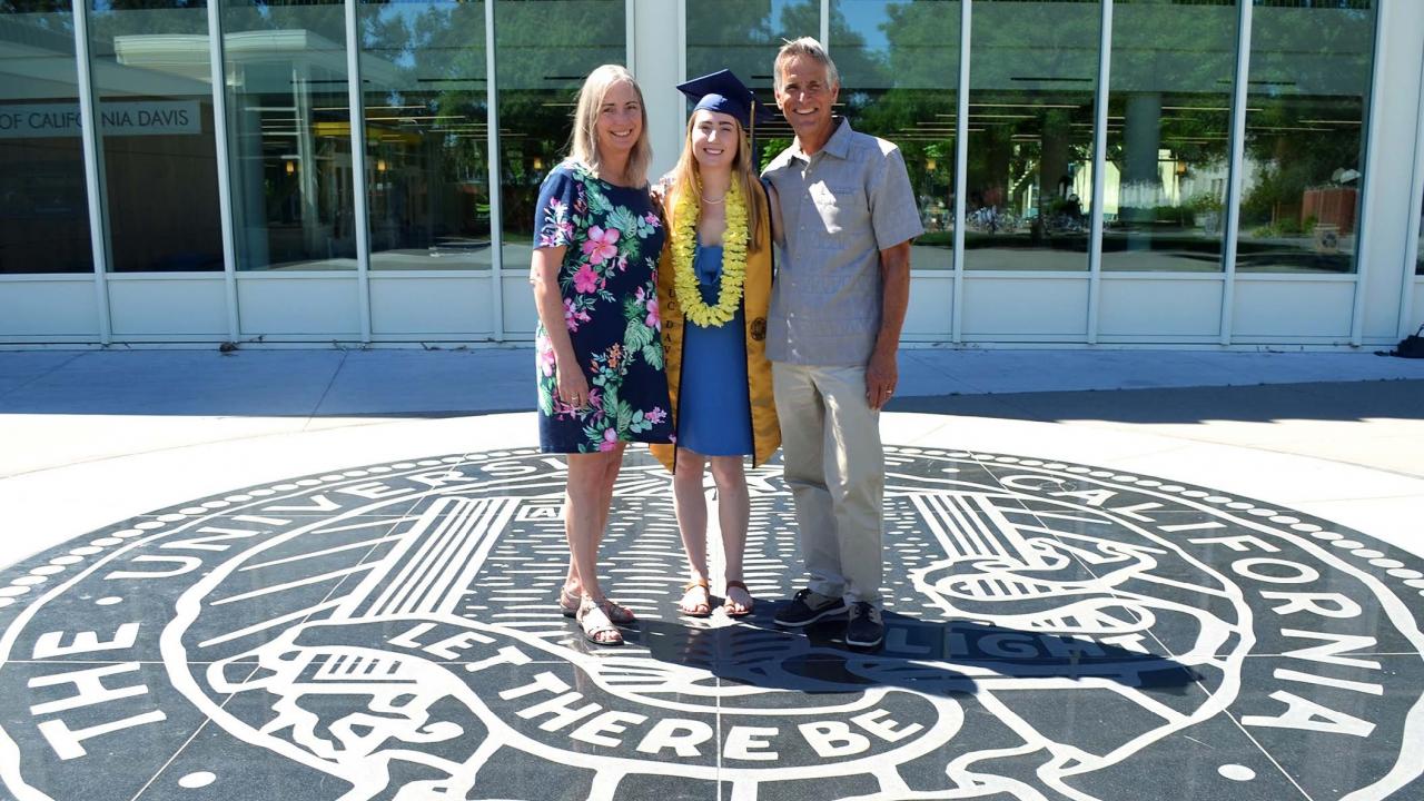 Melanie Hanson’s parents were extremely proud of all she accomplished while a student at UC Davis, culminating in commencement last spring. Melanie Hansen and her parents