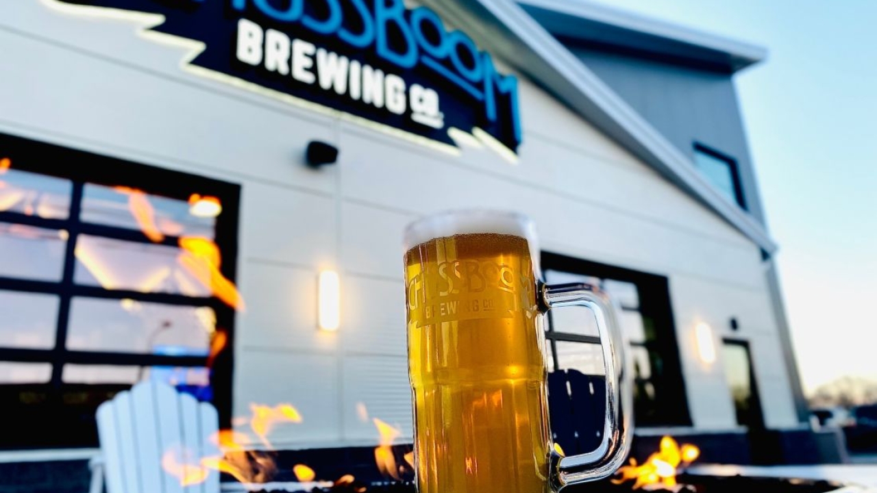 Pint of beer in front of Schussboom Brewing Co