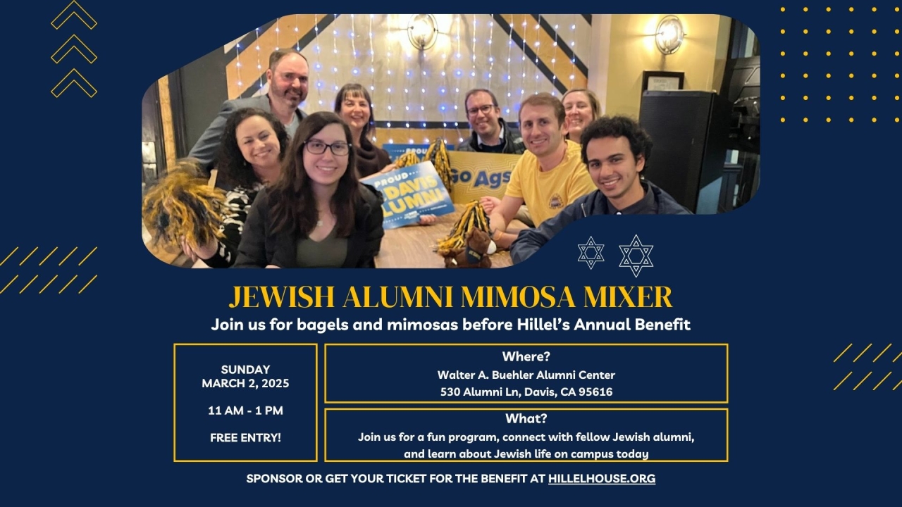 Jewish Alumni Network Invitation for March 2nd from 11 am to 2 pm. Picture of group of alumni