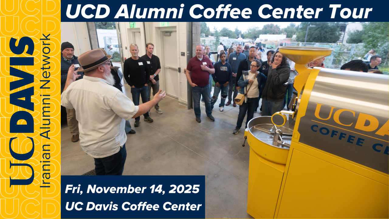 Photo of UC Davis Coffee Center with UCD Iranian Alumni Branding Present
