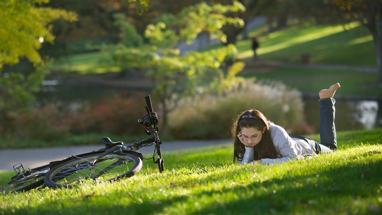 studying on lawn