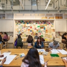 group of students work on art projects