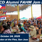 Photo of attendees at a festival with the UC Davis Fil-Am Network Logo on the margin. 