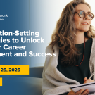 Woman writing in notebook and looking into the distance with a hopeful smile. Text reads: UC Davis One Aggie Network Alumni and Affiliate Relations, 3 Intention-setting strategies to unlock greater career fulfillment and success, September 25, 2025, 12-1 p.m.