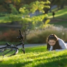 studying on lawn