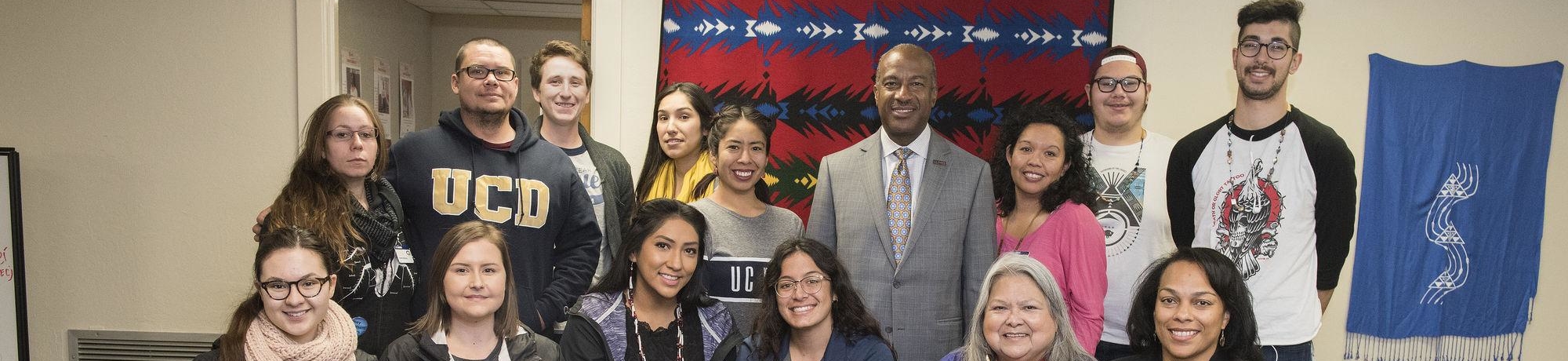 Chancellor Gary May poses with a group of students from the Native American Academic Student Success Center at UC Davis.